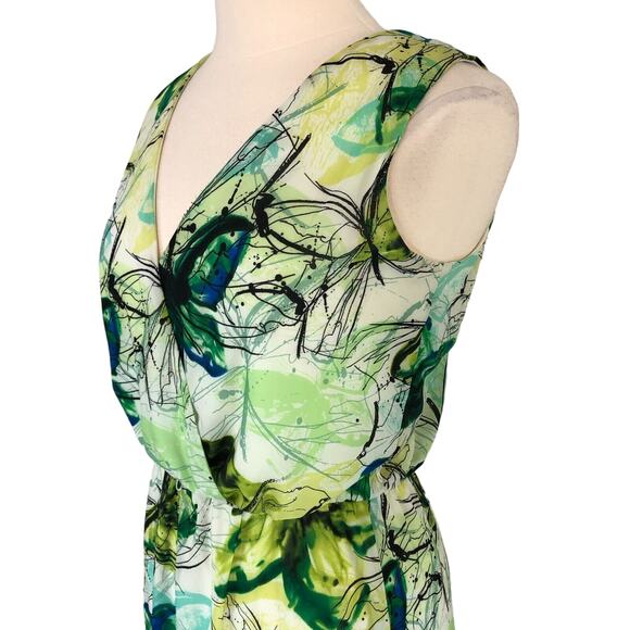 Darian Ruched A-Line Maxi Dress V Neck Sleeveless Geometric Motif Size Medium Gr - Picture 6 of 10